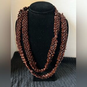 Vintage Brown Flat Pattern Necklace 29” Long Drop from 40’s-50’s